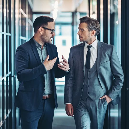 Walking meeting in hallway